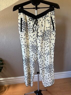 Cream and Black Silk Triangle Print Drawstring Pants